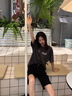 塔馳密司 TOUCH MISS全棉軟牛仔薄高腰牛仔短褲女黑色寬松顯瘦毛邊五分中褲 黑色 24 曬單實拍圖
