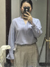 尚都比拉輕職場(chǎng)v領(lǐng)雪紡衫女新春高級(jí)感長(zhǎng)袖打底衫可內(nèi)搭上衣 藍(lán)色 M  曬單實(shí)拍圖