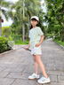 OVE女童運動速干套裝夏季2025新款兒童跑步羽毛球訓(xùn)練服冰絲短袖短褲 18530白色+19146綠色 150 曬單實拍圖