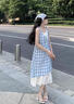 栢啟歆藍(lán)色格紋連衣裙2025新款夏季女假兩件拼接蕾絲小眾設(shè)計(jì)長裙 藍(lán)色【M】建議100-110斤 曬單實(shí)拍圖
