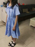 圣雪緹女生圓領(lǐng)連衣裙少女夏裝新款學(xué)院風(fēng)日系小清新可愛甜美中長(zhǎng)裙子夏 藍(lán)色 S 曬單實(shí)拍圖