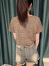 短袖t恤女2025新款寬松拼接圓領條紋半袖上衣體恤衫T恤夏季時尚 姜黃色 M 建議80-95斤 曬單實拍圖