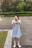 女童連衣裙夏季2025新款兒童夏裝裙子中大童休閑初中生公主裙洋氣 藍(lán)色連衣裙 160 曬單實(shí)拍圖