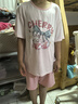 真維斯女童睡衣夏季兒童莫代爾家居服兩件套小女孩休閑夏款舒適寬松套裝 【撞色款】粉/櫻桃與兔 140 曬單實拍圖
