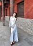 辣妹物語新中式假兩件扎染針織改良旗袍女冬提花連衣裙 藍綺雅韻 M 曬單實拍圖