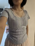 京多夢蕾絲針織衫方領(lǐng)短袖t恤女夏季新款時尚設(shè)計感小眾正肩顯瘦修身辣 淺藍(lán)色 L 淺藍(lán)色（100-115斤） 曬單實拍圖