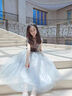 乖奇奇（ALERTCHYCHY）兒童禮服公主裙花童婚紗小女孩生日主持人高端女童鋼琴演出服大童 灰色長(zhǎng)款無(wú)袖01-C2 130cm(130cm) 曬單實(shí)拍圖