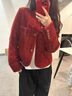 TKSY短款小香風(fēng)羽絨服女冬輕薄白鴨絨內(nèi)膽小個(gè)子羊毛外套紅色呢子大衣 酒紅色 S【體重88-95斤】 曬單實(shí)拍圖