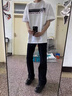 卡圖弛美式柳葉彎刀微喇牛仔褲男夏季潮流高街vibe修身顯瘦窄版長褲子 黑色 XL 曬單實(shí)拍圖
