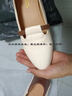 啄木鳥正版3cm羊皮軟底軟面粗跟單鞋百搭拼色芒果頭中跟舒適真皮女鞋子 米白色【升級款】 37 曬單實(shí)拍圖
