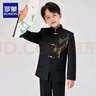 羅蒙男童中山裝新中式中國(guó)風(fēng)兒童演出唐裝西服青少年表演西裝套裝 黑色：上衣+褲子 140 曬單實(shí)拍圖