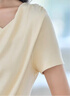 品彩（PinCai）短袖T恤女法式甜美V領(lǐng)蕩領(lǐng)褶皺設計感上衣收腰顯瘦T恤小衫P52T055 曬單實(shí)拍圖