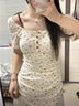 凡小如法式碎花連衣裙夏天女2025年新款假兩件大碼收腰顯瘦包臀溫柔風(fēng) 白色 L 【建議95-105斤】 曬單實(shí)拍圖