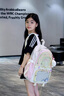 沫子高顏值吧唧痛包書包女生高中初中生輕便可愛小學生大學生雙肩包女 綠色 帶徽章兔子+眉毛星星掛件 雙肩包 曬單實拍圖