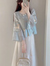 丹珠娜（DanZhuNa）新中式連衣裙女裝春季2025夏季新款國風(fēng)套裝絕美漢服改良版長裙子 藍(lán)色上衣+白色裙子 XL 曬單實(shí)拍圖