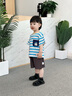 迷你木木屋兒童短袖套裝夏季男童純棉圓領(lǐng)條紋T恤短褲套裝 棒球帽熊藍  100  曬單實(shí)拍圖