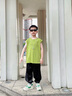 愛 西娜中大童夏季背心套裝2025新款男童字母工裝五分褲青少年夏裝兩件套 綠色T恤 120 曬單實(shí)拍圖