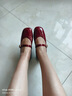 紅蜻蜓瑪麗珍鞋女法式粗跟單鞋婚鞋復古小皮鞋WTB35085 紅色 36 曬單實(shí)拍圖
