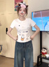 LDBE可愛(ài)卡通兔子刺繡短袖t恤女夏季新款小個(gè)子設(shè)計(jì)感修身正肩上衣潮 白色 L 【110-120斤】 曬單實(shí)拍圖