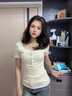 佐敘U領(lǐng)紐扣碎花T恤女蕾絲花邊小香風(fēng)假兩件上衣純欲甜辣修身顯瘦短袖 杏色 S （70-90斤） 曬單實(shí)拍圖