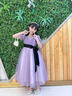 乖奇奇（ALERTCHYCHY）公主裙女童高端禮服生日宴花童婚禮紗裙兒童主持人鋼琴演奏演出服 紫色短袖長(zhǎng)款 130 曬單實(shí)拍圖