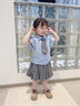 MOKITOUL女童短袖襯衫學院風百褶裙套裝2025夏裝新款大童裝女孩jk兩件套裙 藍色套裝（高端禮盒包裝） 50 cm3 1 曬單實拍圖