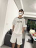 OEMG  美式復(fù)古短褲男夏季新款運(yùn)動(dòng)條紋寬松直筒闊腿青少年五分中褲子 白灰 XL [建議120-135斤] 曬單實(shí)拍圖