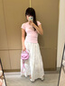 小野七天粉色正肩t恤女短袖2025夏季新款少女感甜美顯瘦多巴胺修身上衣 粉色 M 曬單實拍圖
