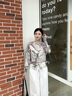旅途原品ltyp 美麗諾絲毛抗起球原創(chuàng)藝術印花針織衫空調開衫上衣女 奶油杏-抽象藝術印花 S 曬單實拍圖