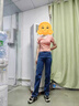 浪莎牛仔褲女春秋季高彈修身顯瘦打底鉛筆褲女高腰垂感直筒休閑褲子女 復古藍 -春秋款 28 (建議101-120斤) 曬單實拍圖