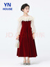 衣諾坊女童禮服長(zhǎng)裙兒童花童女孩演出服 紅色紗袖長(zhǎng)裙150cm 曬單實(shí)拍圖
