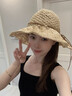 文枝草帽女防曬帽海邊沙灘帽2025夏季新款透氣蕾絲花邊鏤空帽子遮陽帽 蝴蝶結(jié)系繩草帽【米色】 曬單實(shí)拍圖