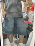 Mr.A美式休閑多口袋工裝短褲水洗寬松重磅七分牛仔短褲男夏 MRA男裝 水洗藍 M 曬單實(shí)拍圖
