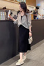 妃?，幮驴钸B衣裙女2025春夏女裝韓版時(shí)尚百搭防曬衣吊帶裙顯瘦套裝裙子 灰色襯衫+黑色吊帶裙 M 曬單實(shí)拍圖