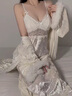 戈班巴GOBANBA2025年純欲絲絨甜美加胸墊吊帶睡裙外袍家居服套裝 白色 均碼 曬單實(shí)拍圖