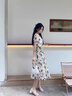 AEMAPE杭州高端桑蠶絲寬松氣質(zhì)短袖長裙女夏季女神范印花減齡真絲連衣裙 米底黑花 L  建議100-115斤 曬單實拍圖