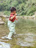 藍鷗盾兒童男女趕海服雨鞋雨靴連體下水褲玩水服防水涉水褲水叉褲 04【防水服下水褲雨靴】嫩綠 單層 3XS 26碼【鞋內長(cháng)17，褲長(cháng)76】 曬單實(shí)拍圖