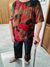 緹米媗母親節媽媽夏裝寬松大碼洋氣中老年女雪紡短袖T恤上衣套裝奶奶裝 紅色2258（上衣+褲子）兩件套 2XL 建議穿105-120斤 曬單實(shí)拍圖