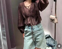 UR夏季新款女裝時尚多巴胺娃娃衫短袖罩衫襯衫UWU240062 天藍 S 曬單實拍圖