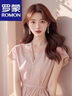 羅蒙（ROMON）雪紡連衣裙女2024夏季新款小個(gè)子法式氣質(zhì)休閑百搭洋氣減齡裙子女 粉紅色 L 曬單實(shí)拍圖