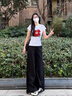 韓系白色正肩潮流印花短袖t恤女夏季新款設(shè)計感小眾修身顯瘦上衣 白色 M 曬單實拍圖