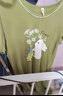 芬騰夏季薄款短袖純棉家居服大碼可愛睡衣全棉女款連衣睡裙 草綠 L 曬單實(shí)拍圖