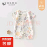 鯨魚阿唔 夏季嬰兒衣服純棉短袖連體衣女男寶寶哈衣爬爬服0-2歲嬰 紫色花朵 66cm 曬單實拍圖