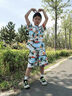 G.DUCKKIDS小黃鴨男童夏季套裝兒童服裝男孩子短袖襯衫海邊度假夏威夷沙灘服 藍(lán)色芭蕉葉款 130 尺碼7~8歲【120-130cm】cm 曬單實(shí)拍圖