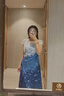 顏域撞色拼接連衣裙女2025夏高級感獨特設(shè)計感氣質(zhì)長裙 藍花  L  曬單實拍圖