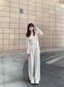 燦圖加絨波點(diǎn)糯米褲子女秋冬季高腰垂感保暖休閑褲小個(gè)子闊腿運動(dòng)衛褲 米白色 加絨 L 曬單實(shí)拍圖