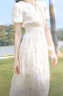百圖betu女裝2025夏季新款連衣裙抽褶泡泡袖國風(fēng)印花收腰裙子2503T91 米白 M 曬單實(shí)拍圖