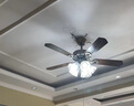 紐思維爾美式復古餐廳風扇吊燈高級家用客廳全銅電扇燈中古木葉變頻靜音燈 【鈴蘭花燈罩】5燈泡-42寸-106CM 三色變光 曬單實拍圖