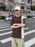 AEMAPE/美國蘋果 高端短袖t恤男夏季新款美式寬松復古拼色設(shè)計感上衣男 咖拼杏拼綠色 XL 曬單實拍圖