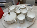 吉樂馳（JILECHI）家用輕奢景德鎮(zhèn)骨瓷餐具套裝碗盤陶瓷創(chuàng)意簡約金邊純白高顏值碗碟 10人套裝配皮質(zhì)錦盒 禪意 80頭 曬單實(shí)拍圖